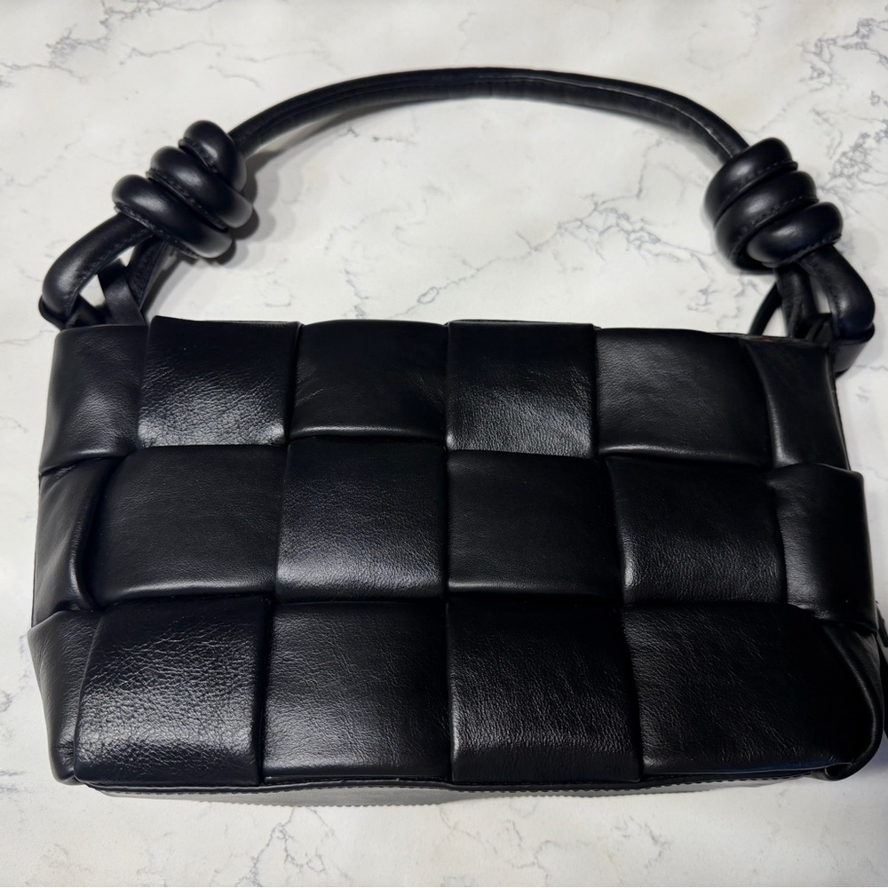 Elegant Black Woven Leather Handbag